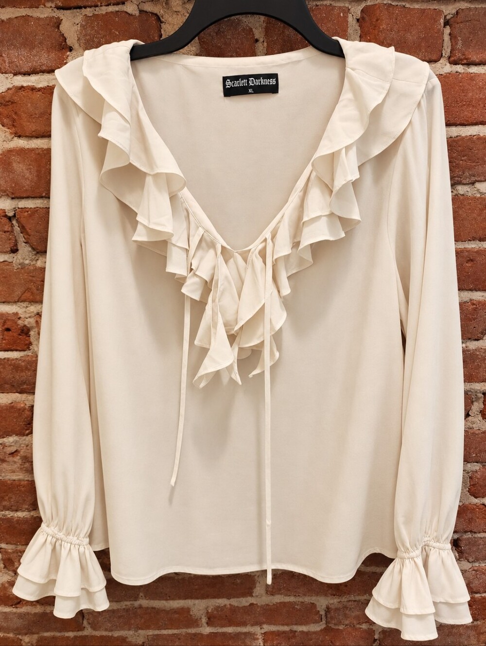 Scarlet Darkness XL Cream Ruffle V Neck Romantic Gothic Blouse